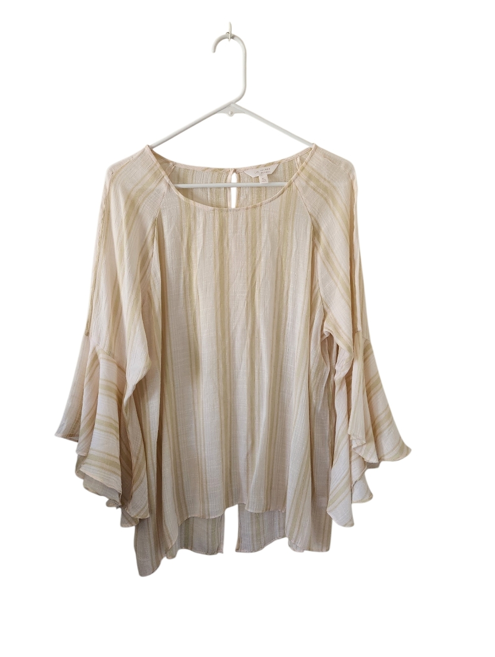 Lauren Conrad Tan Striped Flutter Sleeve Top